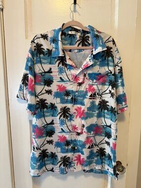 Men's Tropical Palm Print Shirt - White/Blue/Pink